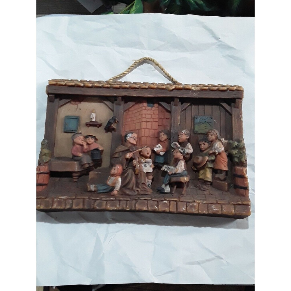 Gunter Kerzen WAX Sculpture Carving Monk Music Lesson Children Wall Plaque